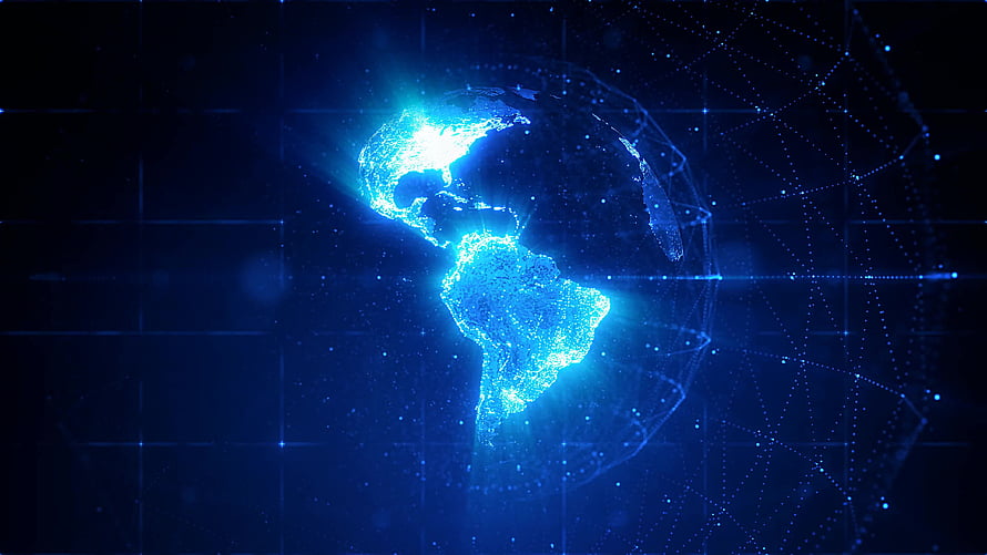 Glowing Digital Earth with Network Connections and Data Grid on Dark Blue Background HD wallpaper