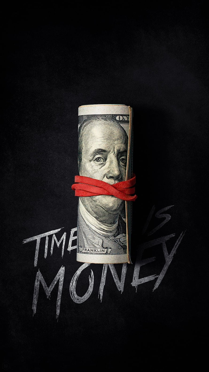 Rolled US Dollar Bill with Red Band and Time Is Money Text on Black Background HD phone wallpaper