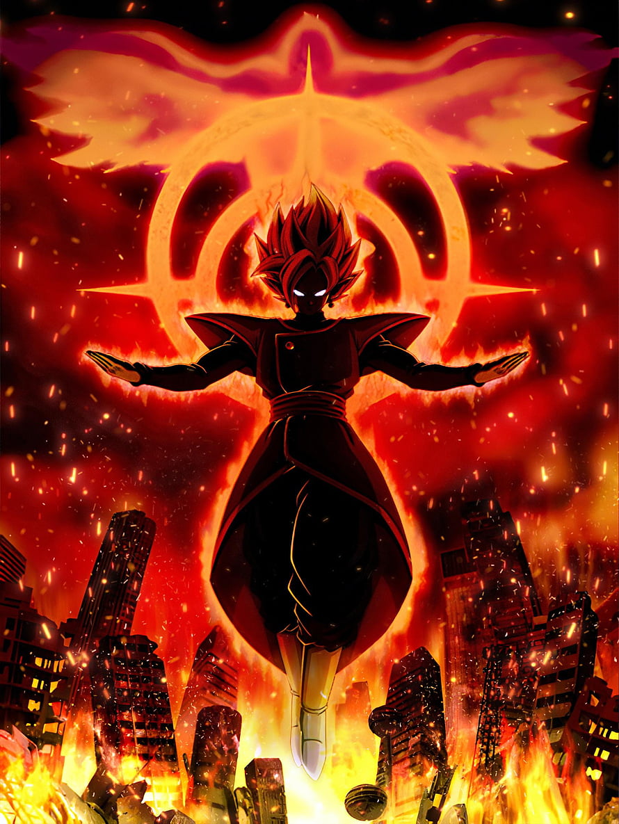 Merged Zamasu Floating Above Burning City in Dragon Ball Super Anime Artwork HD phone wallpaper