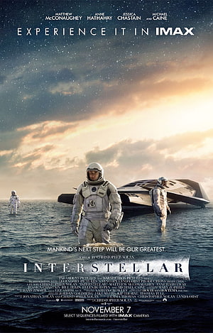 Interstellar Movie Poster Featuring Astronauts and Spaceship on Water Surface HD phone wallpaper