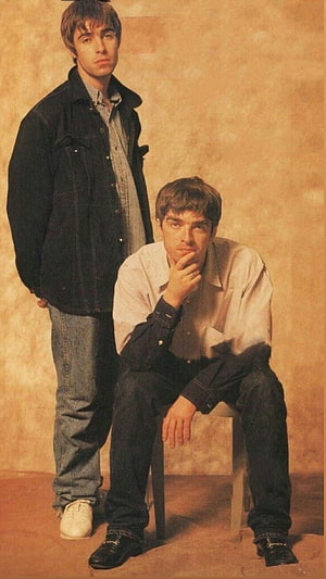 Oasis Brothers Liam and Noel Gallagher in Vintage Britpop Rock Portrait HD phone wallpaper