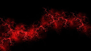 Vibrant red energy waves and electric plasma effects on a deep black background HD wallpaper