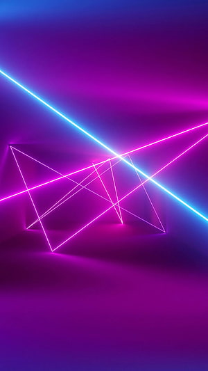 Abstract Geometric Neon Light Artwork with Blue and Pink Laser Beams on Dark Background HD phone wallpaper