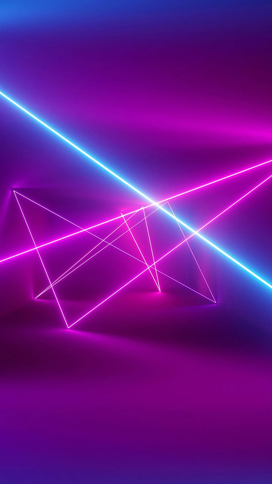Abstract Geometric Neon Light Artwork with Blue and Pink Laser Beams on Dark Background HD phone wallpaper