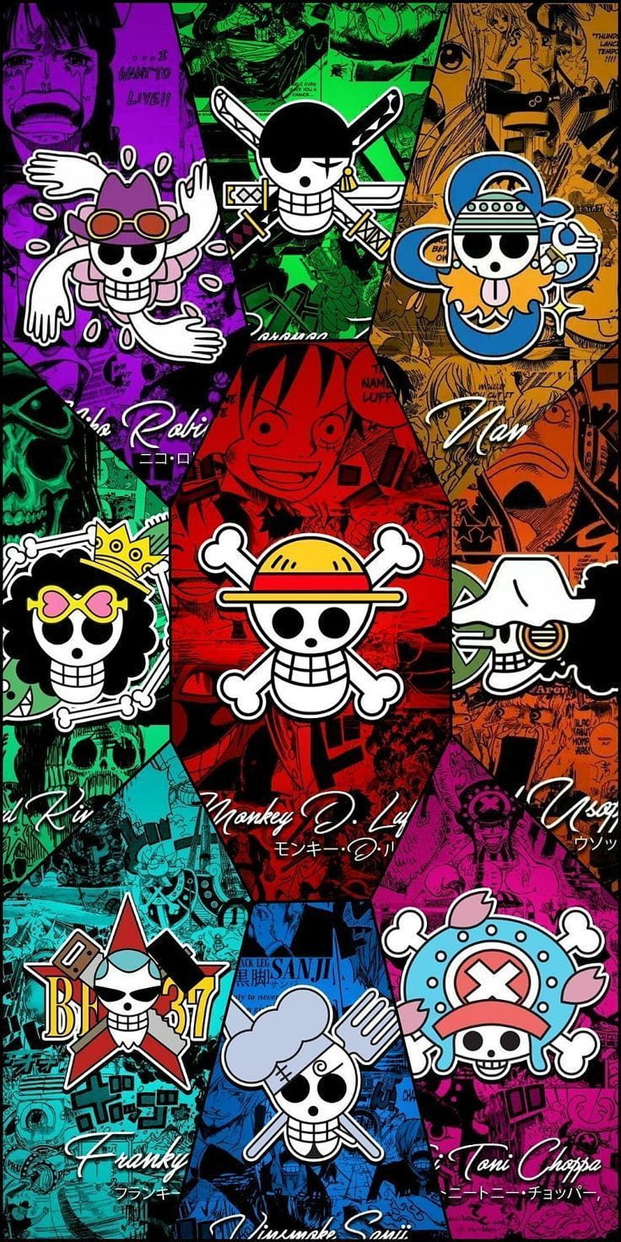 One Piece Straw Hat Pirates Jolly Roger Jigsaw Mosaic Artwork HD phone wallpaper