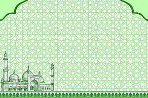 Green Islamic Geometric Pattern with Mosque Silhouette and Ornamental Border HD wallpaper