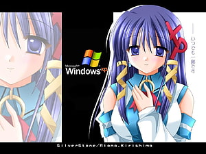 XP-Tan Anime Character with Windows XP Logo and Blue Hair HD wallpaper