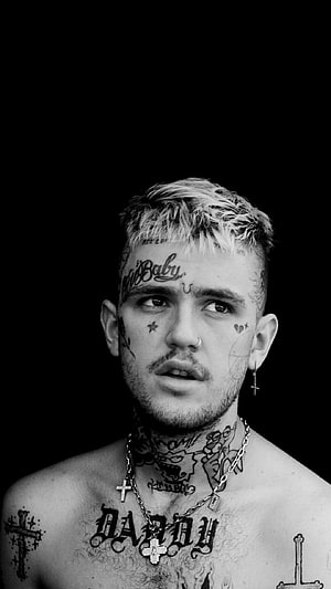 Lil Peep Black and White Portrait with Face and Chest Tattoos HD phone wallpaper