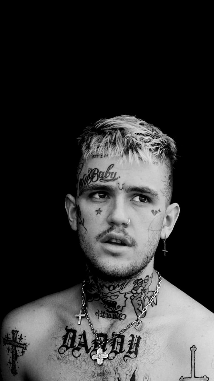 Lil Peep Black and White Portrait with Face and Chest Tattoos HD phone wallpaper