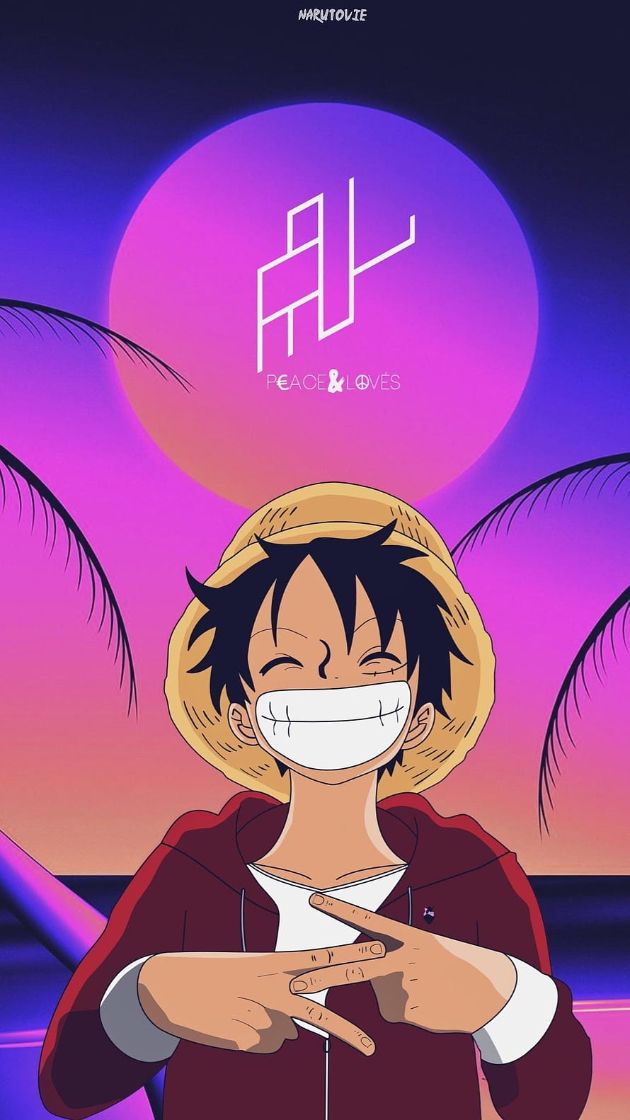 Monkey D. Luffy One Piece Anime Character Neon Sunset Wallpaper HD phone wallpaper