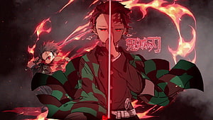 Demon Slayer Tanjiro Kamado Fire Breathing Style Anime Artwork HD wallpaper