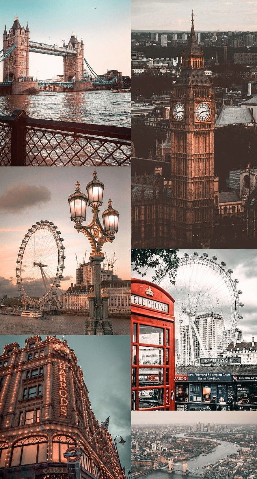 London Landmarks Collage Featuring Tower Bridge, Big Ben, London Eye, and Harrods HD phone wallpaper