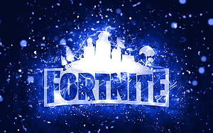 Fortnite Logo with Glowing Blue Neon Lights and Snowy Particle Effects HD wallpaper