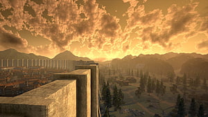 Attack On Titan Wall Maria Overlooking Shiganshina District at Golden Hour HD wallpaper