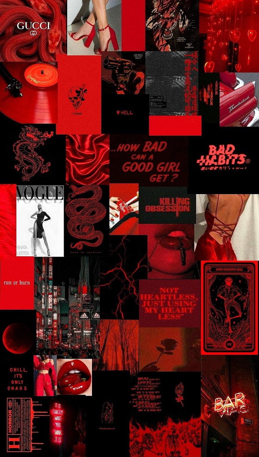 Dark Red Grunge Aesthetic Collage with Gothic Typography and Snake Motifs HD phone wallpaper