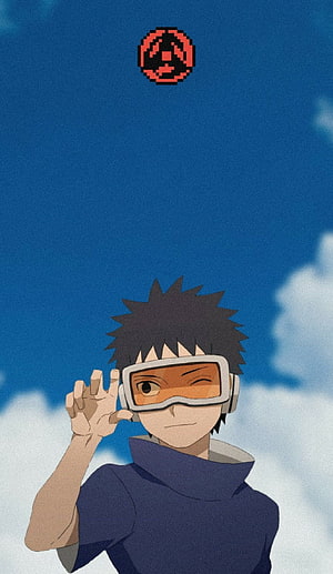Kid Obito Uchiha Wearing Goggles and Making an OK Sign Against a Blue Sky HD phone wallpaper