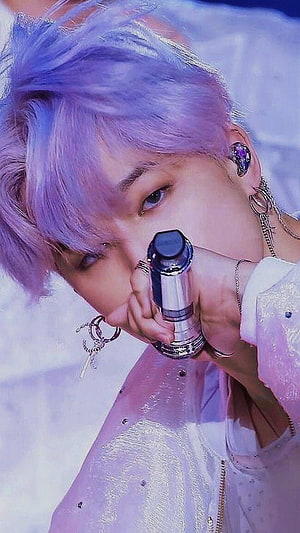 Jimin BTS Purple Hair Stage Performance Close-Up Portrait HD phone wallpaper