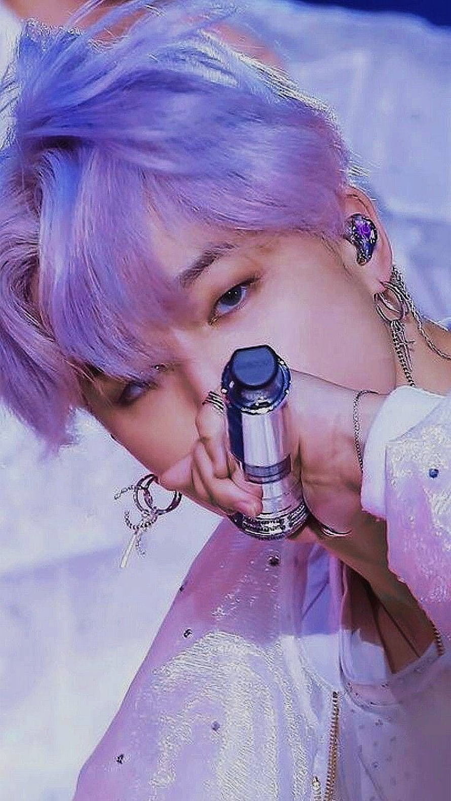 Jimin BTS Purple Hair Stage Performance Close-Up Portrait HD phone wallpaper