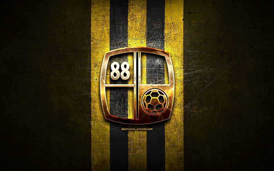 Barito Putera FC metallic crest on distressed yellow and black striped background HD wallpaper