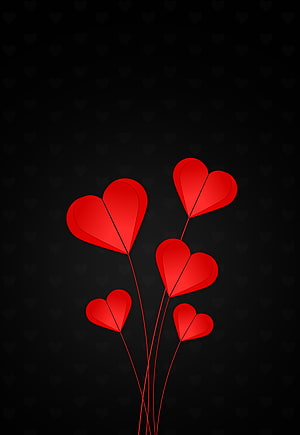 Red Heart Flowers on Black Background Minimalist Valentine's Day Design HD phone wallpaper