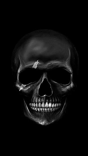 Black Skull with Tally Marks on Dark Background HD phone wallpaper