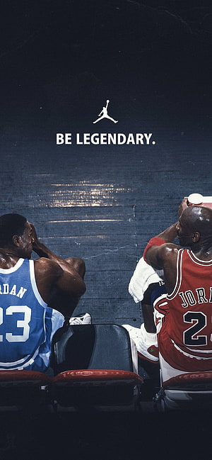 Michael Jordan Bench Scene with Nike Jordan Brand Logo and Be Legendary Slogan HD phone wallpaper