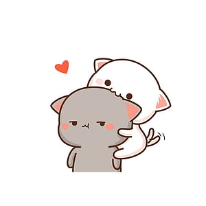 Mochi Peach Cat Hugging Grey Kitten with Heart HD phone wallpaper