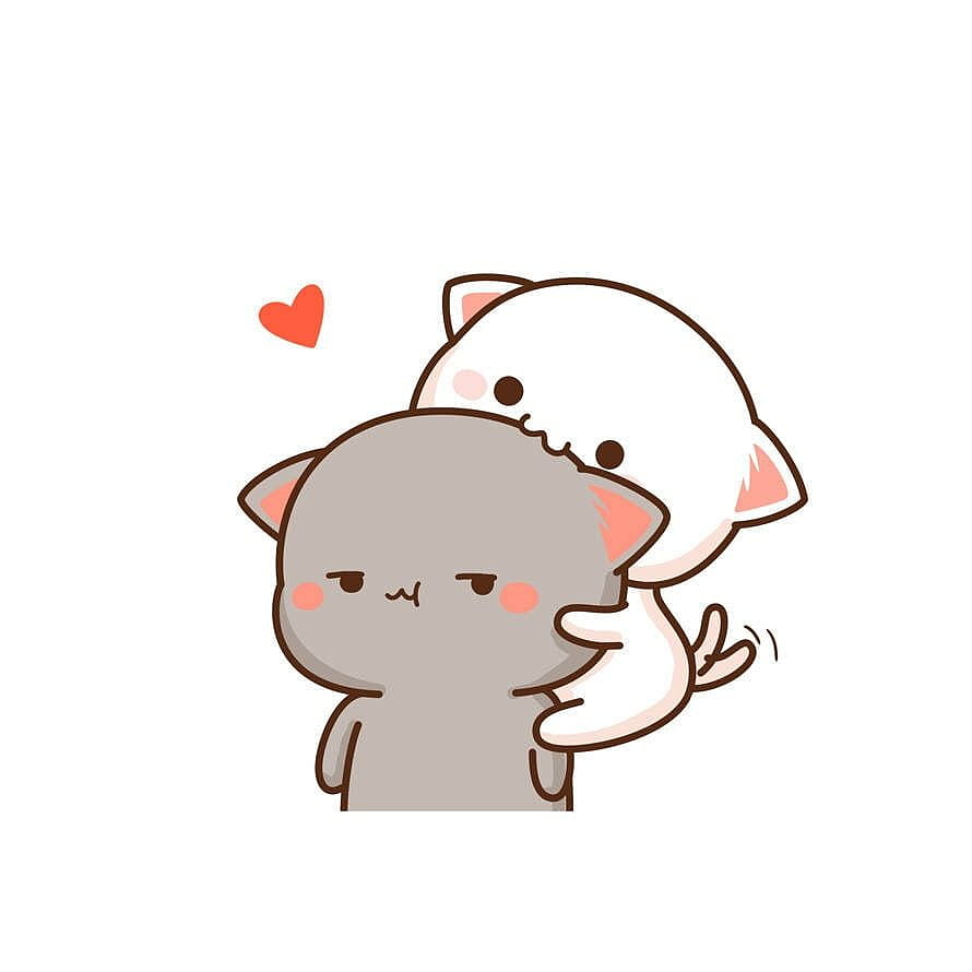 Mochi Peach Cat Hugging Grey Kitten with Heart HD phone wallpaper
