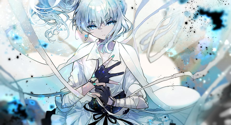 Hoshimachi Suisei Anime Illustration with White Hair and Blue Eyes HD wallpaper