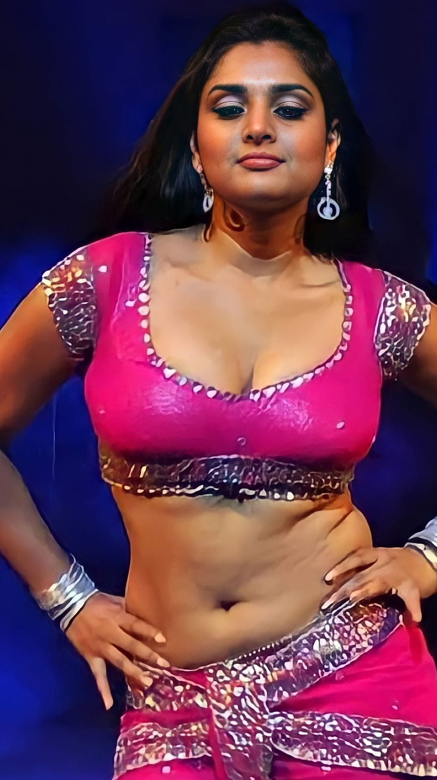Ramya in a vibrant pink traditional dance costume with intricate silver embroidery and jewelry HD phone wallpaper