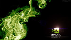 NVIDIA Green Smoke Abstract Digital Art with Glowing Logo on Black Background HD wallpaper