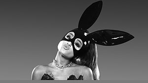Ariana Grande in Black Bunny Mask and Lace Gloves HD wallpaper
