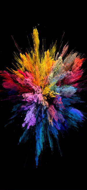 Vibrant Multicolored Powder Explosion Bursting Against a Deep Black Background HD phone wallpaper