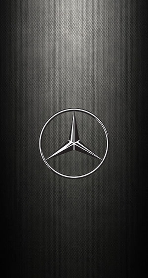 Mercedes-Benz Three-Pointed Star Emblem on Dark Carbon Fiber Texture HD phone wallpaper