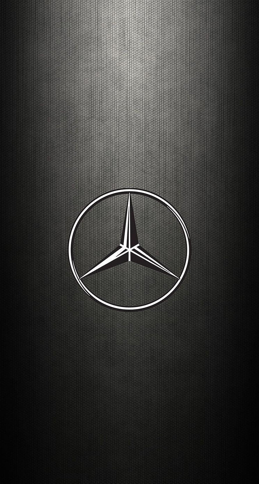 Mercedes-Benz Three-Pointed Star Emblem on Dark Carbon Fiber Texture HD phone wallpaper
