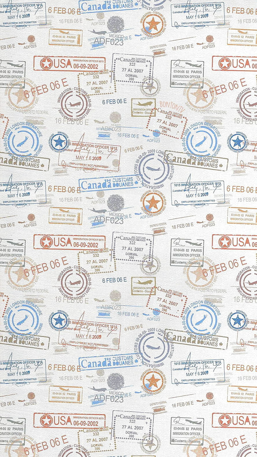 Vintage Passport Travel Stamps Pattern with USA and Canada Immigration Marks HD phone wallpaper