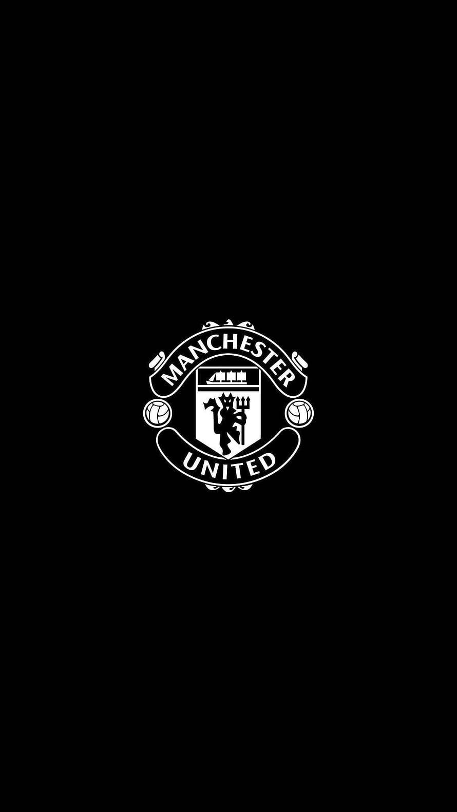 Manchester United Black and White Club Crest Logo on Dark Background HD phone wallpaper