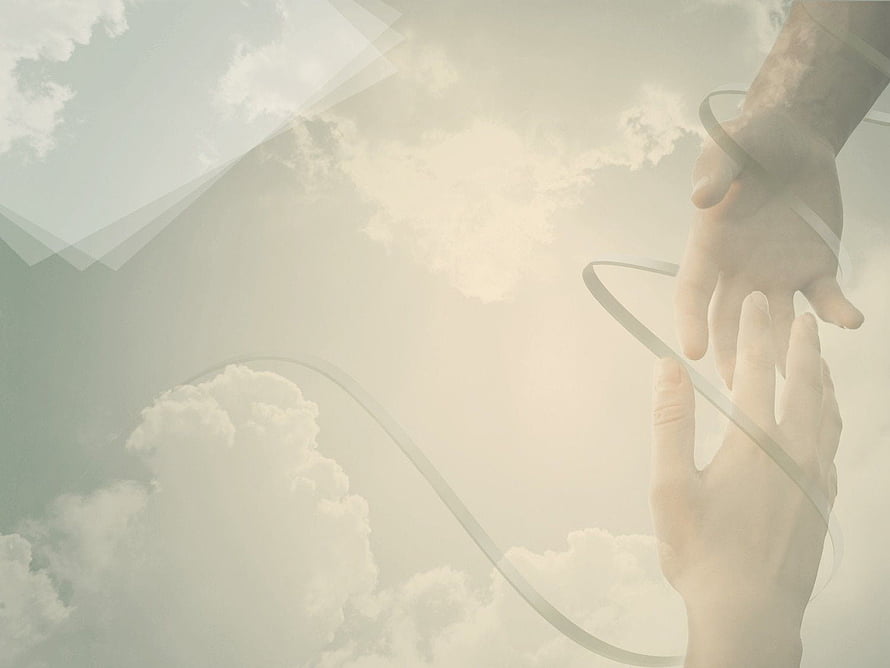 Hand of God Reaching Through Clouds with Ribbon and Geometric Overlay HD wallpaper