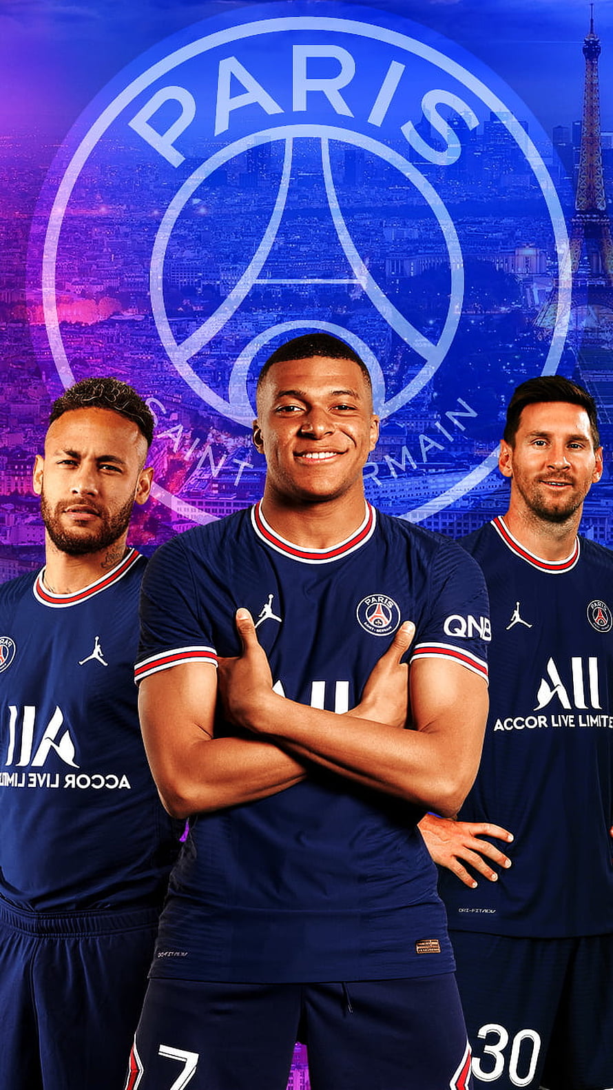 Kylian Mbappe, Neymar Jr, and Lionel Messi in Paris Saint-Germain Home Kits HD phone wallpaper