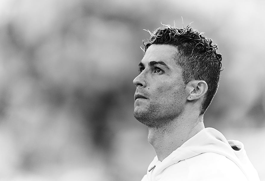 Cristiano Ronaldo Black and White Profile Portrait in White Hoodie HD wallpaper