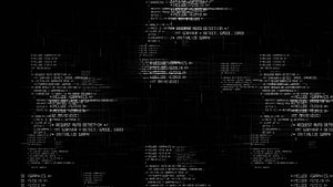 Dark Cyber Security Code Background with Glitching Text and Digital Matrix Effect HD wallpaper
