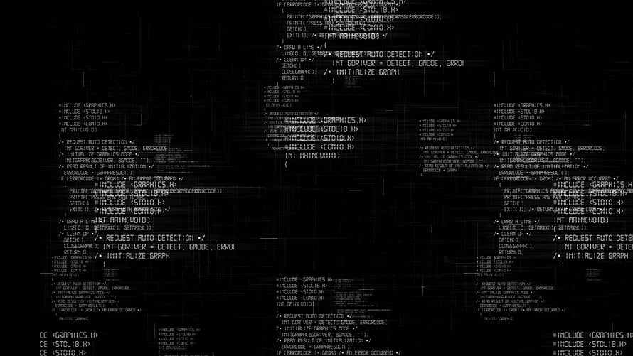 Dark Cyber Security Code Background with Glitching Text and Digital Matrix Effect HD wallpaper