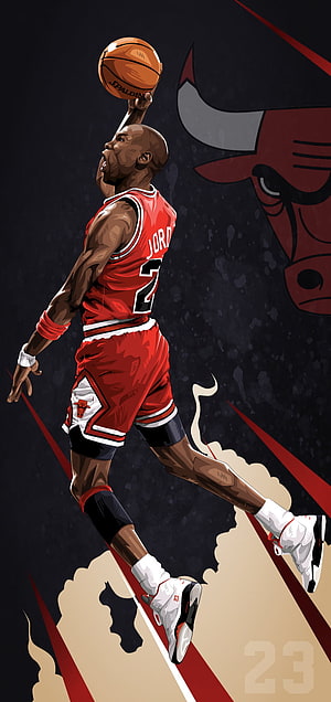 Michael Jordan Chicago Bulls Dribble Illustration with Team Logo and Number 23 HD phone wallpaper