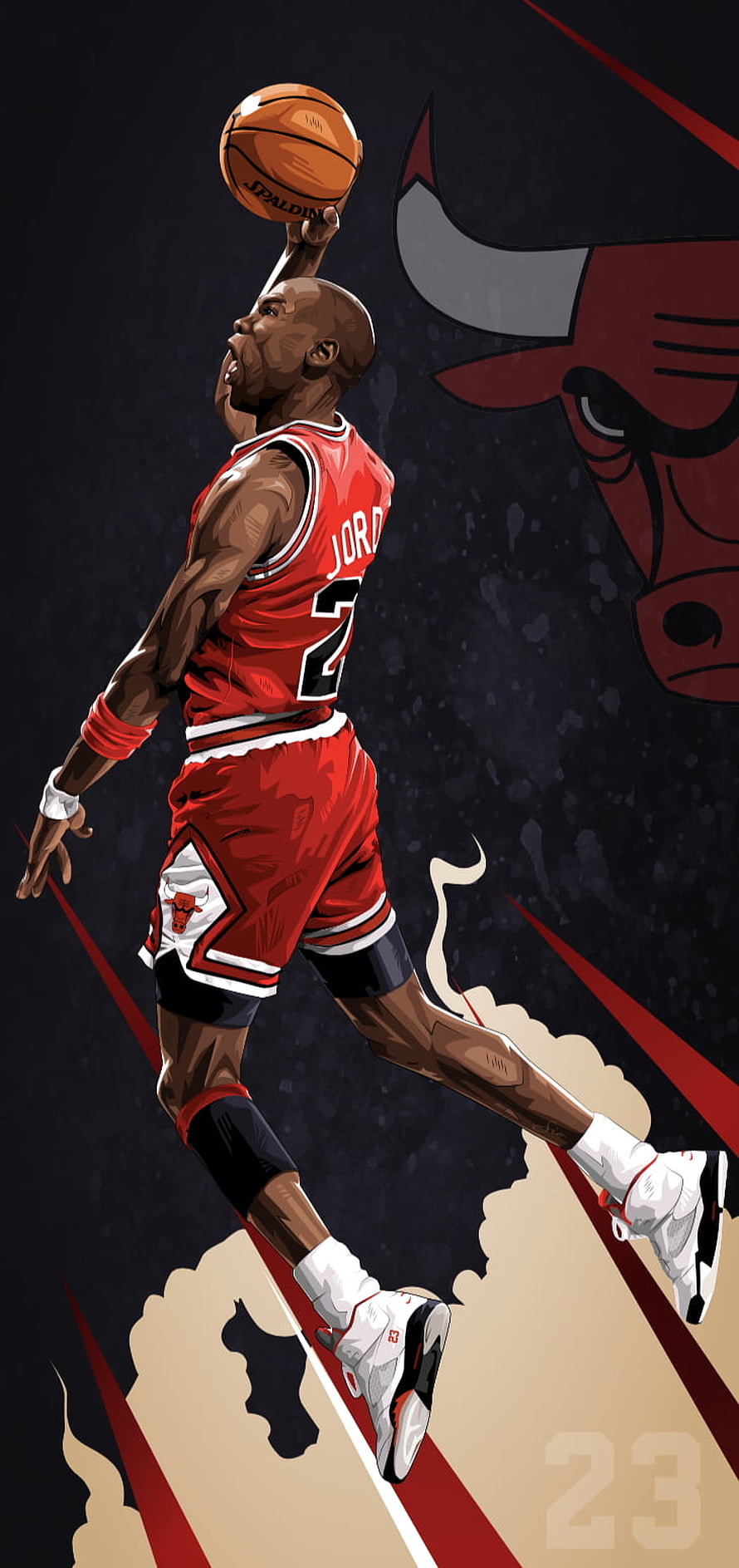 Michael Jordan Chicago Bulls Dribble Illustration with Team Logo and Number 23 HD phone wallpaper