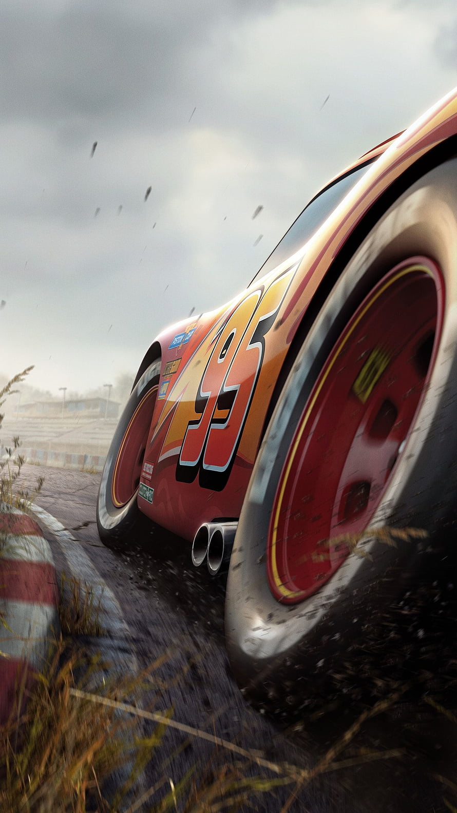 Lightning McQueen Drifting on a Wet Track in Cars 3 HD phone wallpaper