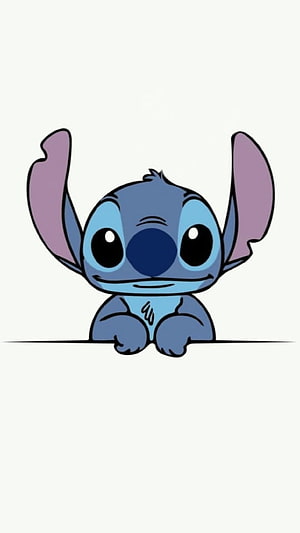 Cute Stitch Peeking Over Edge with Big Ears and Gentle Smile on White Background HD phone wallpaper