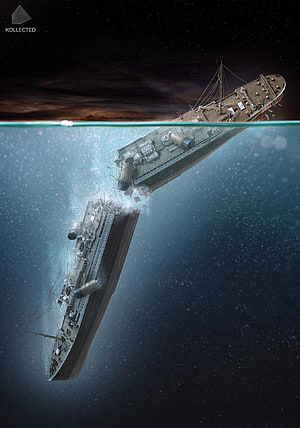 Titanic Shipwreck Splitting Apart in Deep Ocean Water HD phone wallpaper