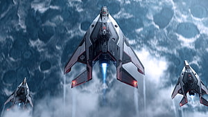Star Citizen Aegis Interceptor Squadron Launching Through Clouds HD wallpaper