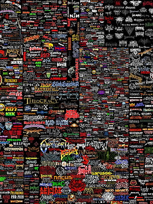 Dense Collage of Heavy Metal Band Logos and Typography on Black Background HD phone wallpaper