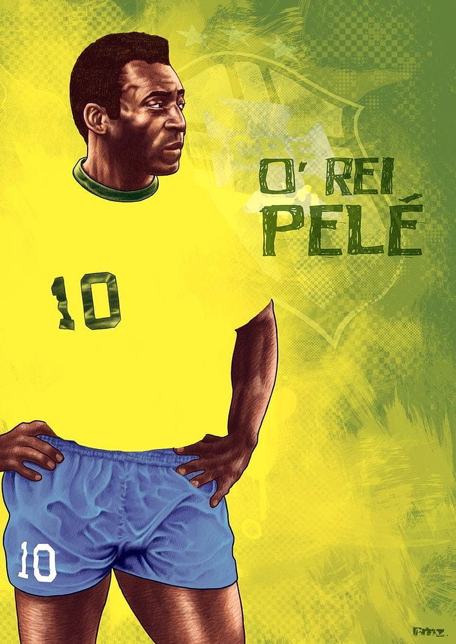 Pele in Classic Brazil National Team Kit with Number 10 Jersey and Blue Shorts HD phone wallpaper